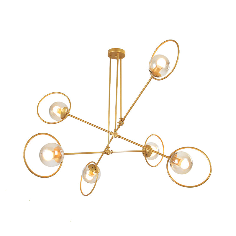 Simple Stacked Chandelier Multi-Head Metal Suspension Light with Ring in Gold for Villa Clearhalo 'Ceiling Lights' 'Chandeliers' 'Modern Chandeliers' 'Modern' Lighting' 189922