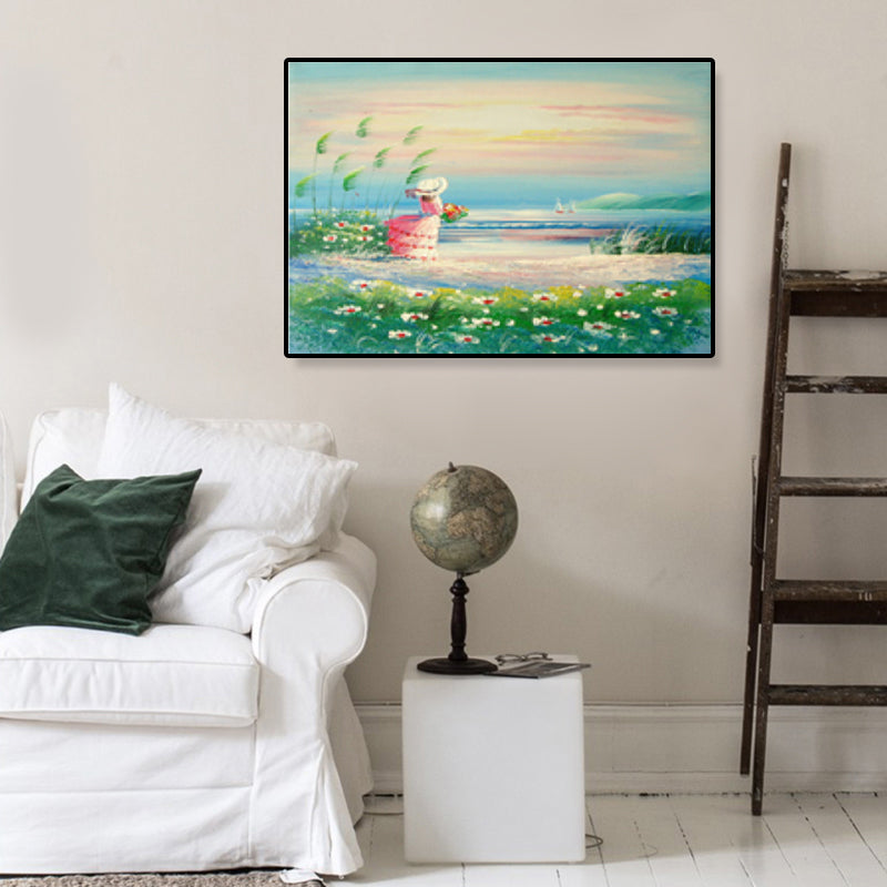 Drawing Print Scenery Wall Art Textured Nordic Sitting Room Canvas in Light Color Green Clearhalo 'Arts' 'Canvas Art' 1899362