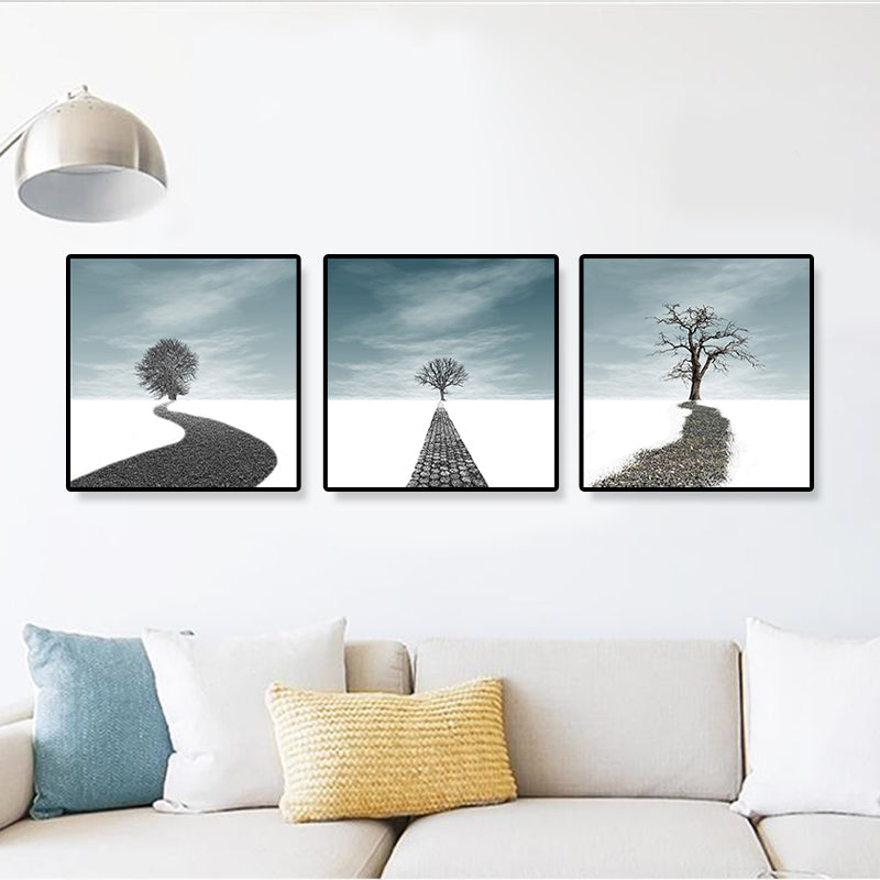 Road and Tree Scenery Canvas Art Contemporary Textured Wall Decor for Home (Set of 3) Clearhalo 'Arts' 'Canvas Art' 1899552