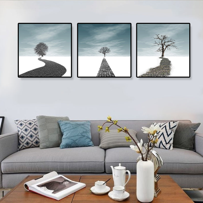 Road and Tree Scenery Canvas Art Contemporary Textured Wall Decor for Home (Set of 3) Clearhalo 'Arts' 'Canvas Art' 1899553