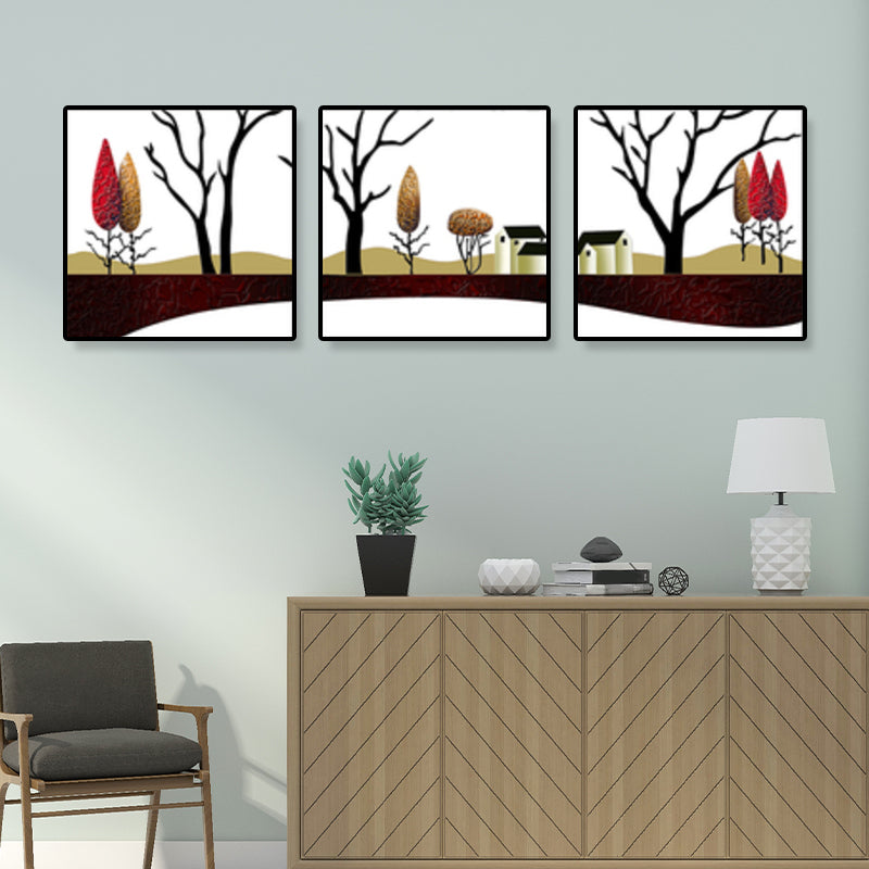 Road and Tree Scenery Canvas Art Contemporary Textured Wall Decor for Home (Set of 3) Brown Clearhalo 'Arts' 'Canvas Art' 1899558