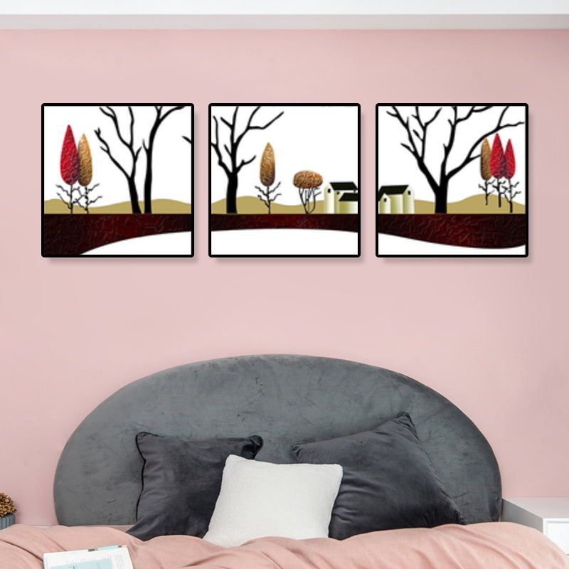 Road and Tree Scenery Canvas Art Contemporary Textured Wall Decor for Home (Set of 3) Clearhalo 'Arts' 'Canvas Art' 1899559