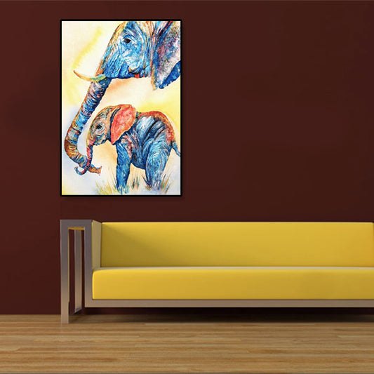 Asian Style Elephant Art Print Canvas Textured Soft Color Wall Decor for Hallway Clearhalo 'Arts' 'Canvas Art' 1899570