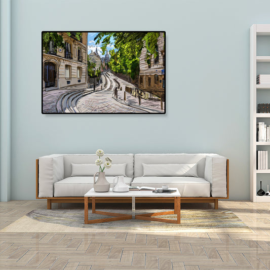 Wereldwijde geïnspireerde mijlpaal schilderen canvas print getextureerde pastelkleurige muurkunst voor hotel