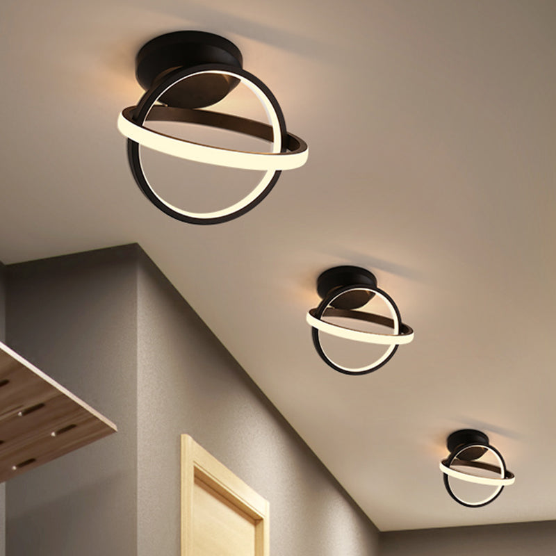 Crossed Rings Flush Mount Ceiling Light Minimal Aluminum Corridor LED Flushmount in Black/White Clearhalo 'Ceiling Lights' 'Close To Ceiling Lights' 'Close to ceiling' 'Flush mount' Lighting' 1899669