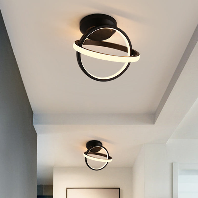 Crossed Rings Flush Mount Ceiling Light Minimal Aluminum Corridor LED Flushmount in Black/White Clearhalo 'Ceiling Lights' 'Close To Ceiling Lights' 'Close to ceiling' 'Flush mount' Lighting' 1899670