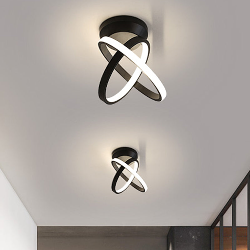 Crossed Rings Flush Mount Ceiling Light Minimal Aluminum Corridor LED Flushmount in Black/White Clearhalo 'Ceiling Lights' 'Close To Ceiling Lights' 'Close to ceiling' 'Flush mount' Lighting' 1899671