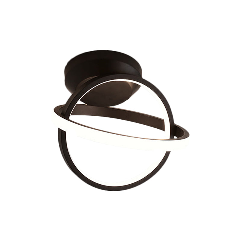 Crossed Rings Flush Mount Ceiling Light Minimal Aluminum Corridor LED Flushmount in Black/White Black Clearhalo 'Ceiling Lights' 'Close To Ceiling Lights' 'Close to ceiling' 'Flush mount' Lighting' 1899672