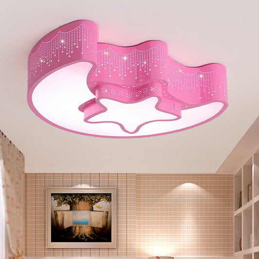 Star and Crescent Acrylic Ceiling Lamp Modernist Pink/White LED Flush Mount Light Fixture Pink Clearhalo 'Ceiling Lights' 'Close To Ceiling Lights' 'Close to ceiling' 'Flush mount' Lighting' 1899726