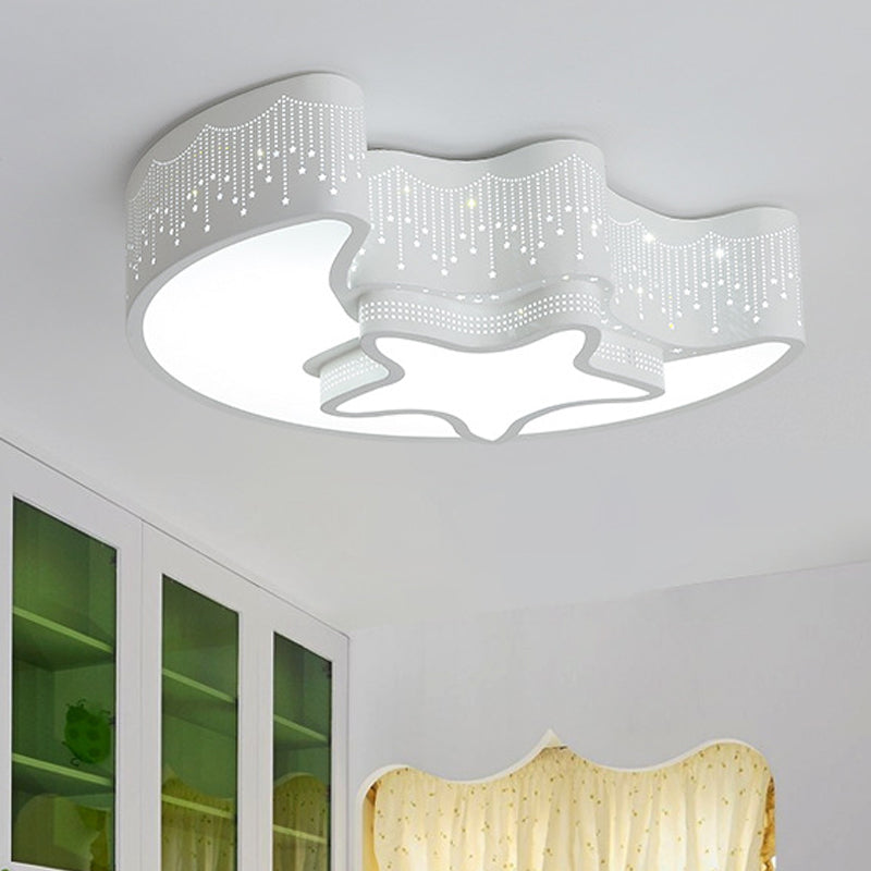 Star and Crescent Acrylic Ceiling Lamp Modernist Pink/White LED Flush Mount Light Fixture White Clearhalo 'Ceiling Lights' 'Close To Ceiling Lights' 'Close to ceiling' 'Flush mount' Lighting' 1899730