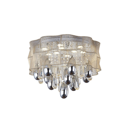 Frill LED Flush Mount Simple Sheer Close to Ceiling Lamp in Beige with Crystal Droplet, 20"/25.5"Wide Clearhalo 'Ceiling Lights' 'Close To Ceiling Lights' 'Close to ceiling' 'Flush mount' Lighting' 1899744