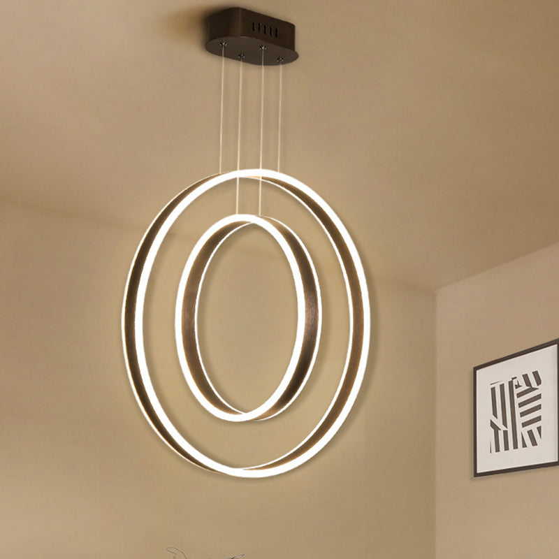 Minimalist Dual Circle Pendulum Light Metal Dining Room LED Suspension Pendant in Brown, Warm/White/Natural Light Brown Clearhalo 'Ceiling Lights' 'Modern Pendants' 'Modern' 'Pendant Lights' 'Pendants' Lighting' 1899775