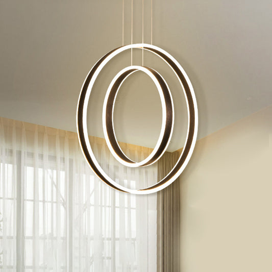 Minimalist Dual Circle Pendulum Light Metal Dining Room LED Suspension Pendant in Brown, Warm/White/Natural Light Clearhalo 'Ceiling Lights' 'Modern Pendants' 'Modern' 'Pendant Lights' 'Pendants' Lighting' 1899776