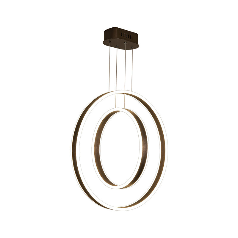 Minimalist Dual Circle Pendulum Light Metal Dining Room LED Suspension Pendant in Brown, Warm/White/Natural Light Clearhalo 'Ceiling Lights' 'Modern Pendants' 'Modern' 'Pendant Lights' 'Pendants' Lighting' 1899777