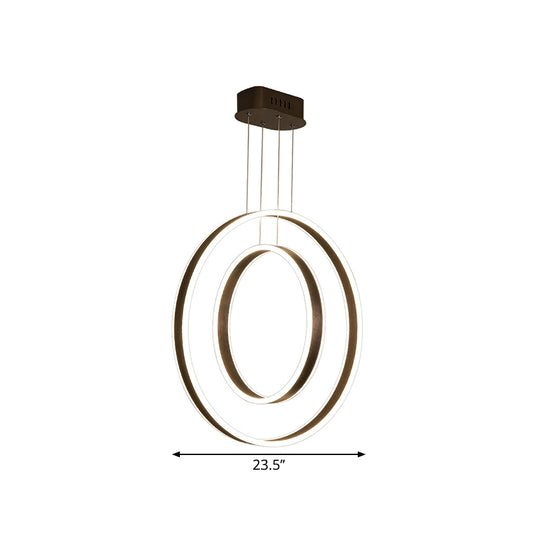 Minimalist Dual Circle Pendulum Light Metal Dining Room LED Suspension Pendant in Brown, Warm/White/Natural Light Clearhalo 'Ceiling Lights' 'Modern Pendants' 'Modern' 'Pendant Lights' 'Pendants' Lighting' 1899778