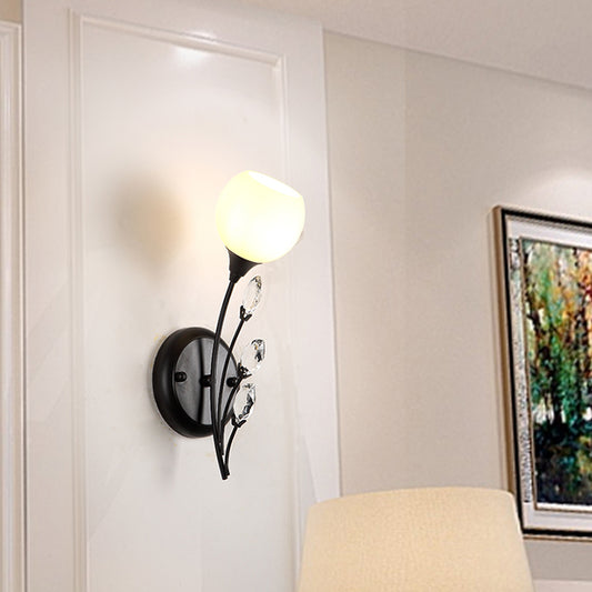 Black 1/2-Bulb Armed Wall Sconce Light Simplicity Frosted White Glass Bowl Wall Mount Lamp 1.0 Black Clearhalo 'Modern wall lights' 'Modern' 'Wall Lamps & Sconces' 'Wall Lights' Lighting' 1899813