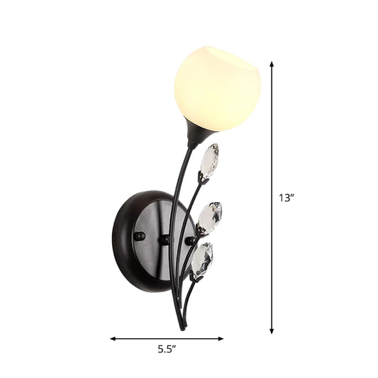 Black 1/2-Bulb Armed Wall Sconce Light Simplicity Frosted White Glass Bowl Wall Mount Lamp Clearhalo 'Modern wall lights' 'Modern' 'Wall Lamps & Sconces' 'Wall Lights' Lighting' 1899815