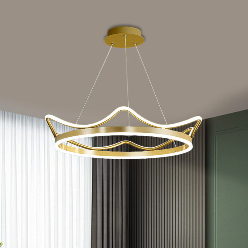 Gold Crown Shaped Chandelier Modern Stylish 20.5"/27.5" Dia LED Metal Pendant in Warm/White Light Gold 20.5" Clearhalo 'Ceiling Lights' 'Chandeliers' 'Modern Chandeliers' 'Modern' Lighting' 1899858