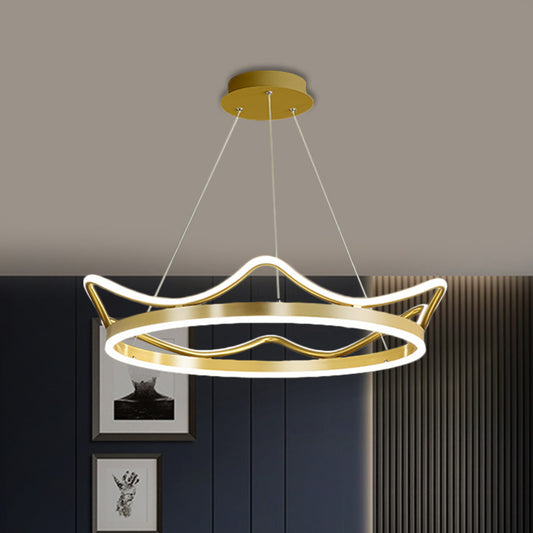 Gold Crown Shaped Chandelier Modern Stylish 20.5"/27.5" Dia LED Metal Pendant in Warm/White Light Clearhalo 'Ceiling Lights' 'Chandeliers' 'Modern Chandeliers' 'Modern' Lighting' 1899859