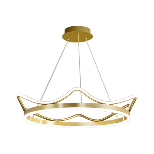 Gold Crown Shaped Chandelier Modern Stylish 20.5"/27.5" Dia LED Metal Pendant in Warm/White Light Clearhalo 'Ceiling Lights' 'Chandeliers' 'Modern Chandeliers' 'Modern' Lighting' 1899860