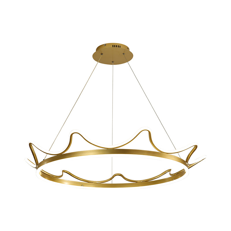 Gold Crown Shaped Chandelier Modern Stylish 20.5"/27.5" Dia LED Metal Pendant in Warm/White Light Clearhalo 'Ceiling Lights' 'Chandeliers' 'Modern Chandeliers' 'Modern' Lighting' 1899865