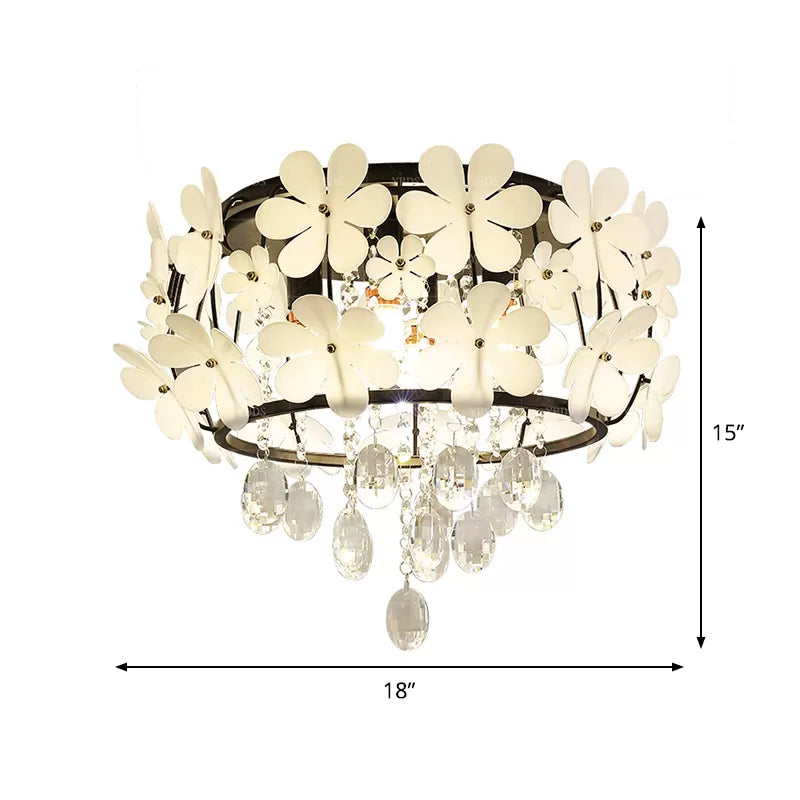 Black Drum Flush Mounted Light Nordic K9 Crystal Ball 4/6-Bulb Bedroom Ceiling Lamp with Petal Decoration Clearhalo 'Ceiling Lights' 'Close To Ceiling Lights' 'Close to ceiling' 'Flush mount' Lighting' 1899884