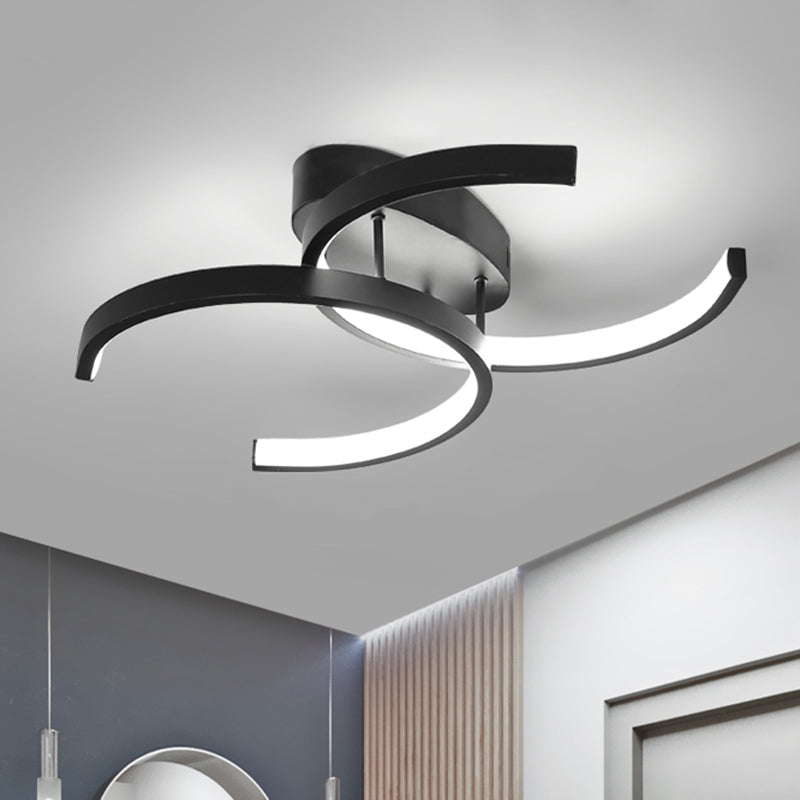 Dual C-Shaped Office Ceiling Fixture Metal Minimalist LED Semi Flush Mount Lighting in Black Black Clearhalo 'Ceiling Lights' 'Close To Ceiling Lights' 'Close to ceiling' 'Semi-flushmount' Lighting' 1899975