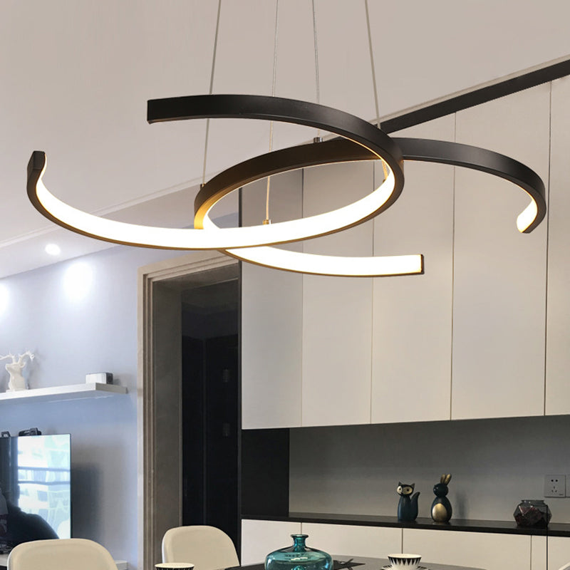 Dining Room LED Chandelier Minimalist Black/White Drop Lamp with Double C Acrylic Shade, Warm/White Light Black Clearhalo 'Ceiling Lights' 'Chandeliers' 'Modern Chandeliers' 'Modern' Lighting' 1899982