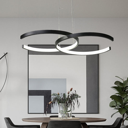 Dining Room LED Chandelier Minimalist Black/White Drop Lamp with Double C Acrylic Shade, Warm/White Light Clearhalo 'Ceiling Lights' 'Chandeliers' 'Modern Chandeliers' 'Modern' Lighting' 1899983
