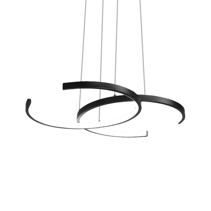 Dining Room LED Chandelier Minimalist Black/White Drop Lamp with Double C Acrylic Shade, Warm/White Light Clearhalo 'Ceiling Lights' 'Chandeliers' 'Modern Chandeliers' 'Modern' Lighting' 1899984