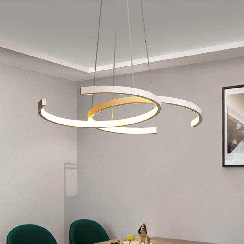 Dining Room LED Chandelier Minimalist Black/White Drop Lamp with Double C Acrylic Shade, Warm/White Light Clearhalo 'Ceiling Lights' 'Chandeliers' 'Modern Chandeliers' 'Modern' Lighting' 1899987