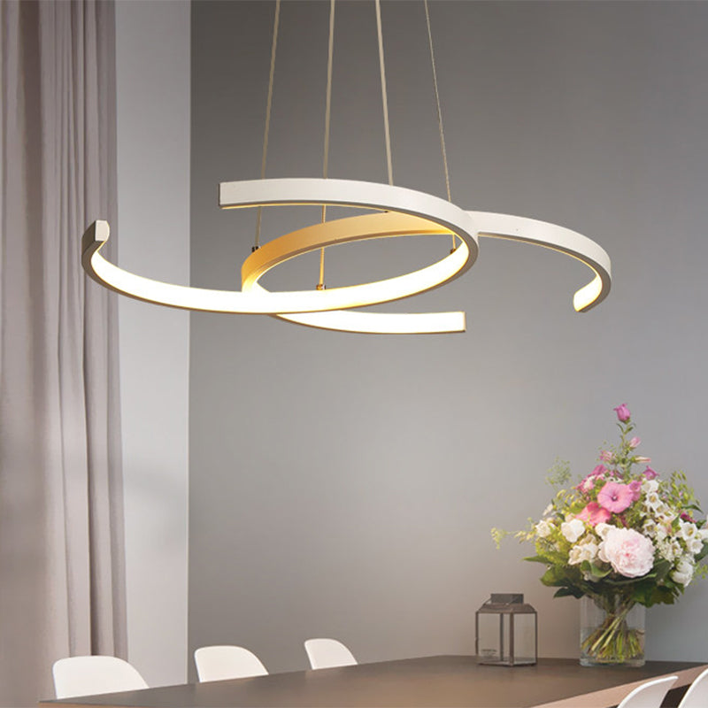 Dining Room LED Chandelier Minimalist Black/White Drop Lamp with Double C Acrylic Shade, Warm/White Light Clearhalo 'Ceiling Lights' 'Chandeliers' 'Modern Chandeliers' 'Modern' Lighting' 1899988