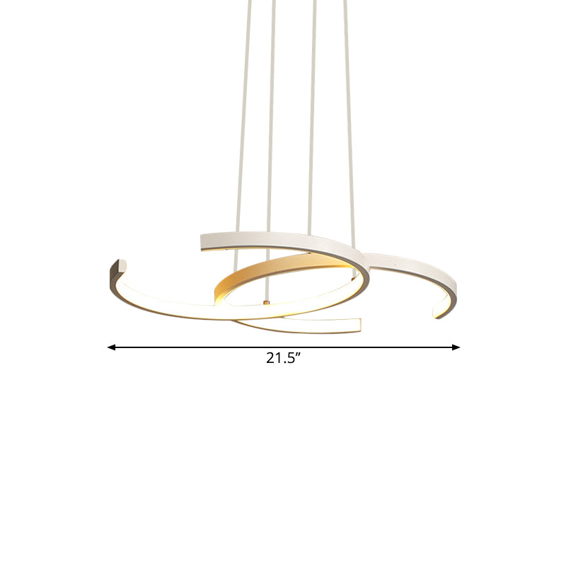 Dining Room LED Chandelier Minimalist Black/White Drop Lamp with Double C Acrylic Shade, Warm/White Light Clearhalo 'Ceiling Lights' 'Chandeliers' 'Modern Chandeliers' 'Modern' Lighting' 1899990