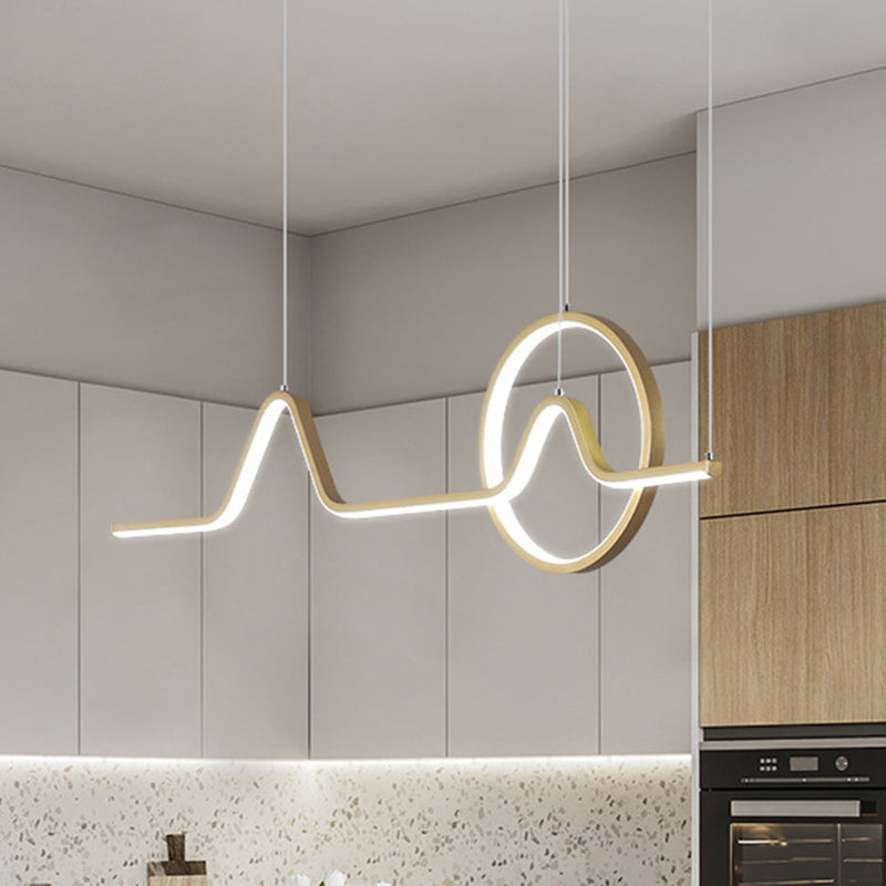 Aluminum Linear LED Island Lighting Modern Black/Gold Hanging Light Kit with Sun and Mountain Design, Warm/White Light Gold Clearhalo 'Ceiling Lights' 'Island Lights' Lighting' 1899995