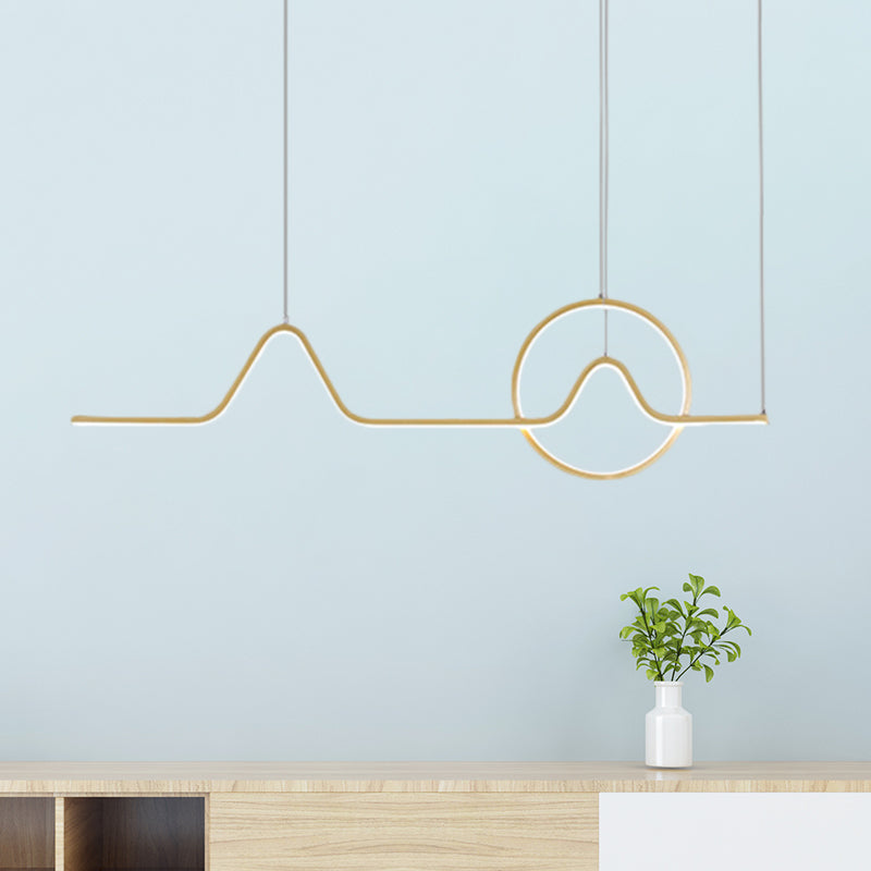 Aluminum Linear LED Island Lighting Modern Black/Gold Hanging Light Kit with Sun and Mountain Design, Warm/White Light Clearhalo 'Ceiling Lights' 'Island Lights' Lighting' 1899997