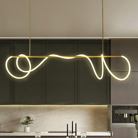 Acrylic Flexible Tube Suspension Light Minimalist LED Island Lamp with Linear Arm in Gold, Warm/White/Natural Light Gold Clearhalo 'Ceiling Lights' 'Island Lights' Lighting' 1900000