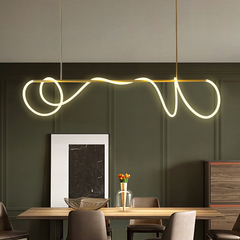 Acrylic Flexible Tube Suspension Light Minimalist LED Island Lamp with Linear Arm in Gold, Warm/White/Natural Light Clearhalo 'Ceiling Lights' 'Island Lights' Lighting' 1900001