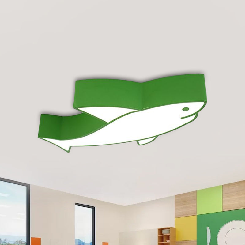 Children LED Light Fixture with Acrylic Shade Red/Yellow/Blue Shark Flush Mount Recessed Lighting Green Clearhalo 'Ceiling Lights' 'Close To Ceiling Lights' 'Close to ceiling' 'Flush mount' Lighting' 1900094