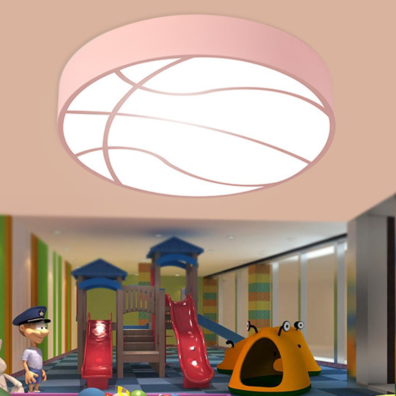 Pink Basketball Ceiling Lighting Modernism LED Acrylic Flush Mount Lamp in Warm/White Light Pink Clearhalo 'Ceiling Lights' 'Close To Ceiling Lights' 'Close to ceiling' 'Flush mount' Lighting' 1900114