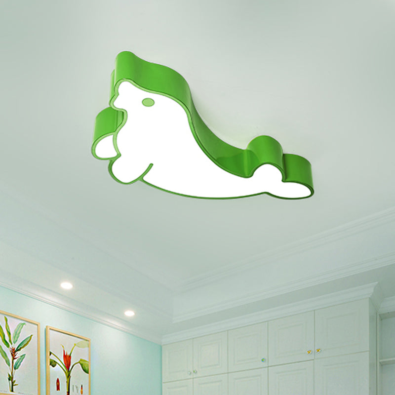 Seal Acrylic Ceiling Fixture Kids Style Red/Blue/Green LED Flush Mount Lighting for Drawing Room Green Clearhalo 'Ceiling Lights' 'Close To Ceiling Lights' 'Close to ceiling' 'Flush mount' Lighting' 1900130