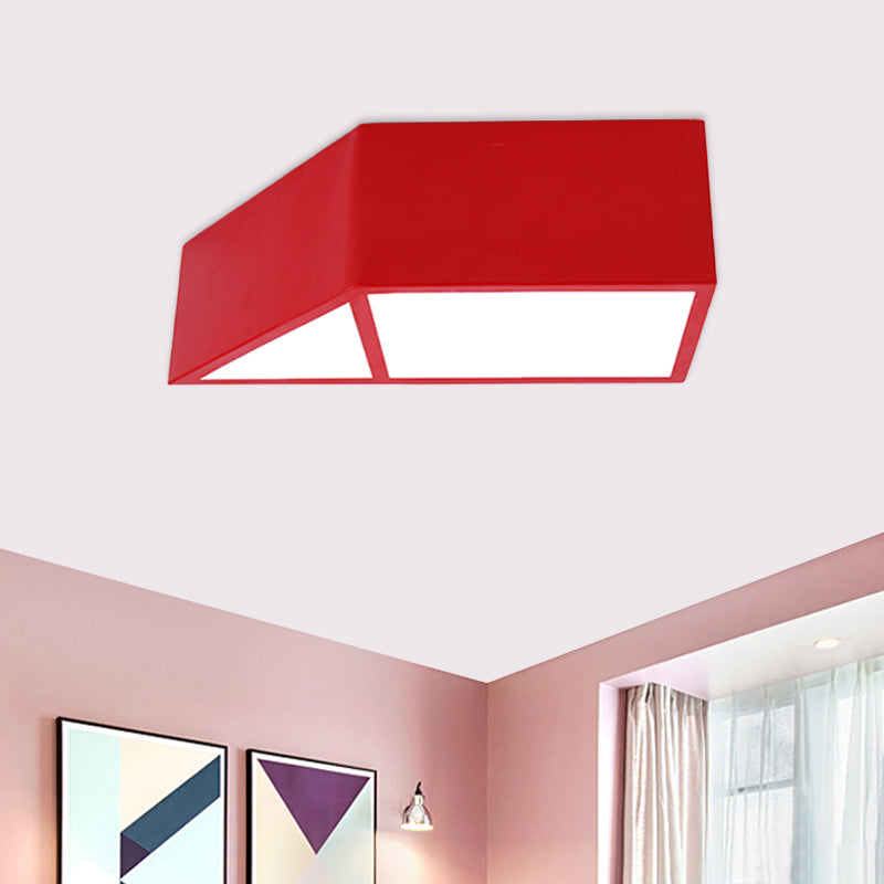 Nordic LED Flush Mount Fixture Blue/Red/Yellow Trapezoid Close to Ceiling Lamp with Acrylic Shade Red Clearhalo 'Ceiling Lights' 'Close To Ceiling Lights' 'Close to ceiling' 'Flush mount' Lighting' 1900138