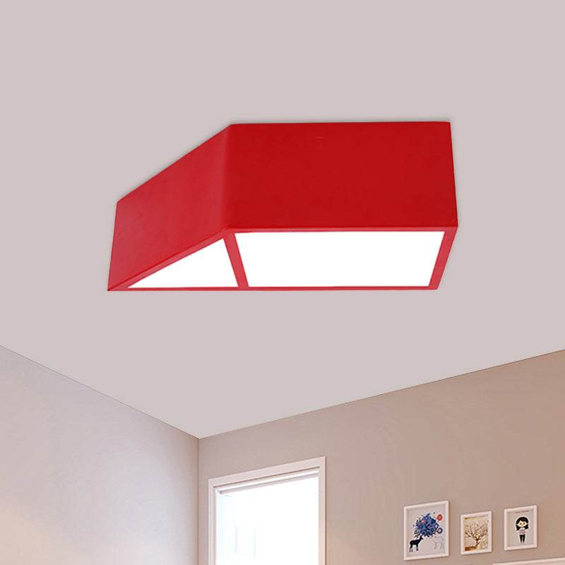 Nordic LED Flush Mount Fixture Blue/Red/Yellow Trapezoid Close to Ceiling Lamp with Acrylic Shade Clearhalo 'Ceiling Lights' 'Close To Ceiling Lights' 'Close to ceiling' 'Flush mount' Lighting' 1900139