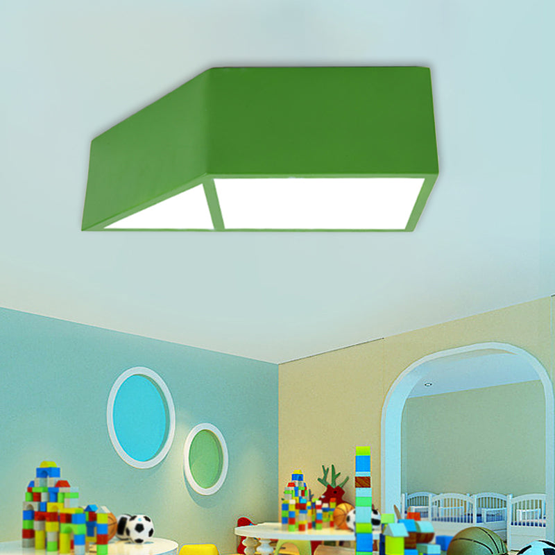 Nordic LED Flush Mount Fixture Blue/Red/Yellow Trapezoid Close to Ceiling Lamp with Acrylic Shade Green Clearhalo 'Ceiling Lights' 'Close To Ceiling Lights' 'Close to ceiling' 'Flush mount' Lighting' 1900146