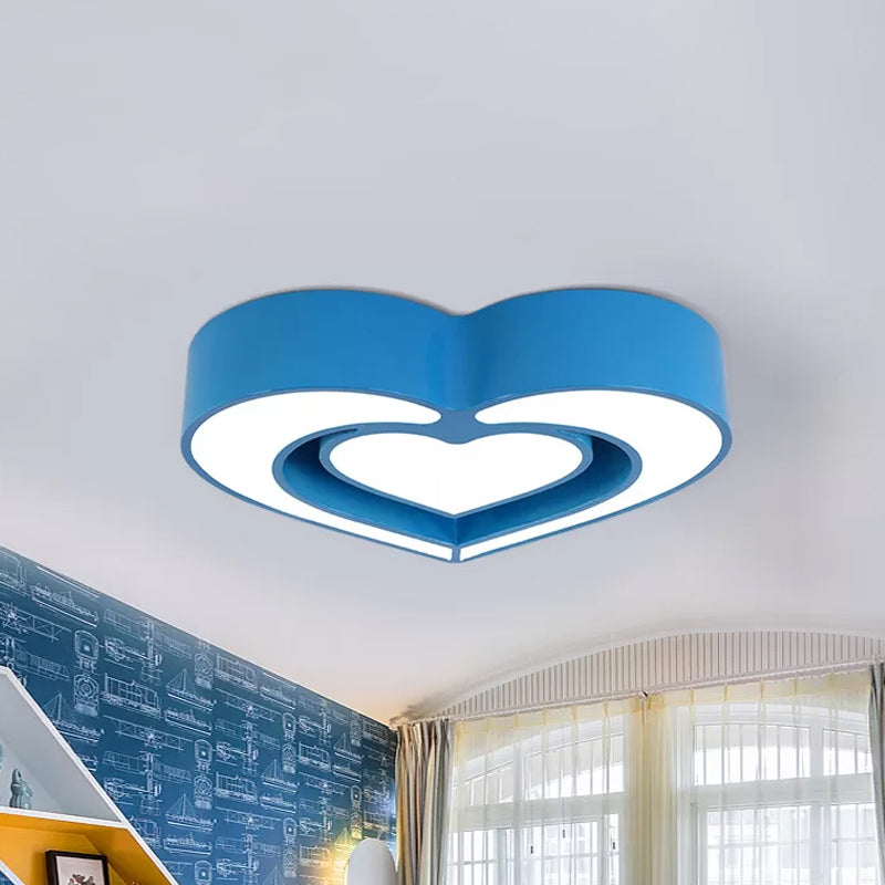 Acrylic Dual Loving Heart Flush Ceiling Light Kids Red/Yellow/Blue LED Flush Mount Lamp for Sleeping Room Blue Clearhalo 'Ceiling Lights' 'Close To Ceiling Lights' 'Close to ceiling' 'Flush mount' Lighting' 1900203