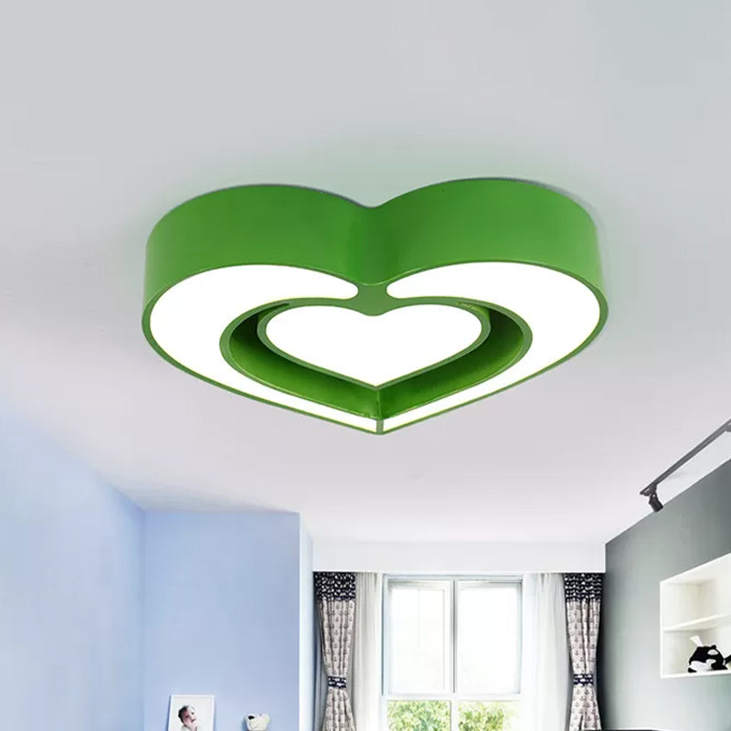 Acrylic Dual Loving Heart Flush Ceiling Light Kids Red/Yellow/Blue LED Flush Mount Lamp for Sleeping Room Green Clearhalo 'Ceiling Lights' 'Close To Ceiling Lights' 'Close to ceiling' 'Flush mount' Lighting' 1900215