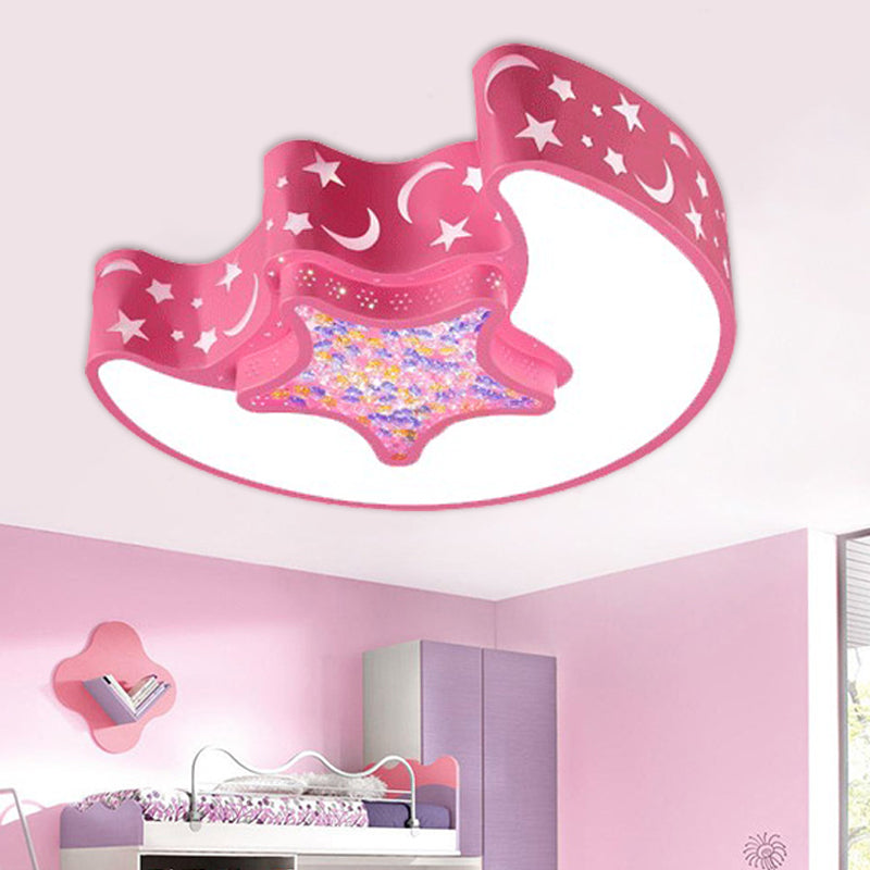 LED Nursery Flush Mount Fixture Simple White/Pink/Blue Ceiling Flush with Star and Moon Acrylic Shade in Warm/White Light Pink Clearhalo 'Ceiling Lights' 'Close To Ceiling Lights' 'Close to ceiling' 'Flush mount' Lighting' 1900219