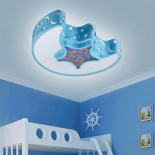 LED Nursery Flush Mount Fixture Simple White/Pink/Blue Ceiling Flush with Star and Moon Acrylic Shade in Warm/White Light Blue Clearhalo 'Ceiling Lights' 'Close To Ceiling Lights' 'Close to ceiling' 'Flush mount' Lighting' 1900223