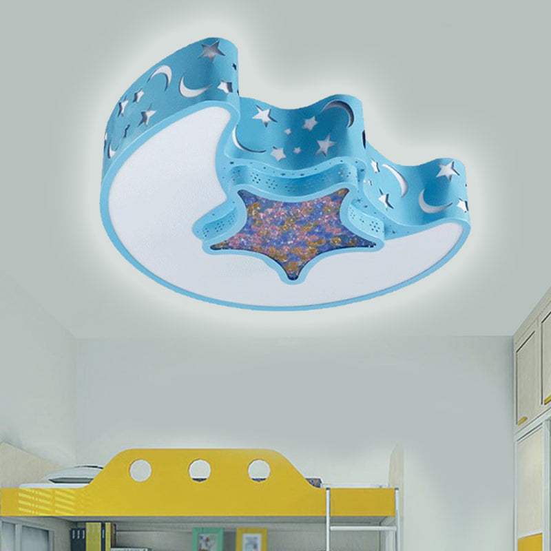 LED Nursery Flush Mount Fixture Simple White/Pink/Blue Ceiling Flush with Star and Moon Acrylic Shade in Warm/White Light Clearhalo 'Ceiling Lights' 'Close To Ceiling Lights' 'Close to ceiling' 'Flush mount' Lighting' 1900224