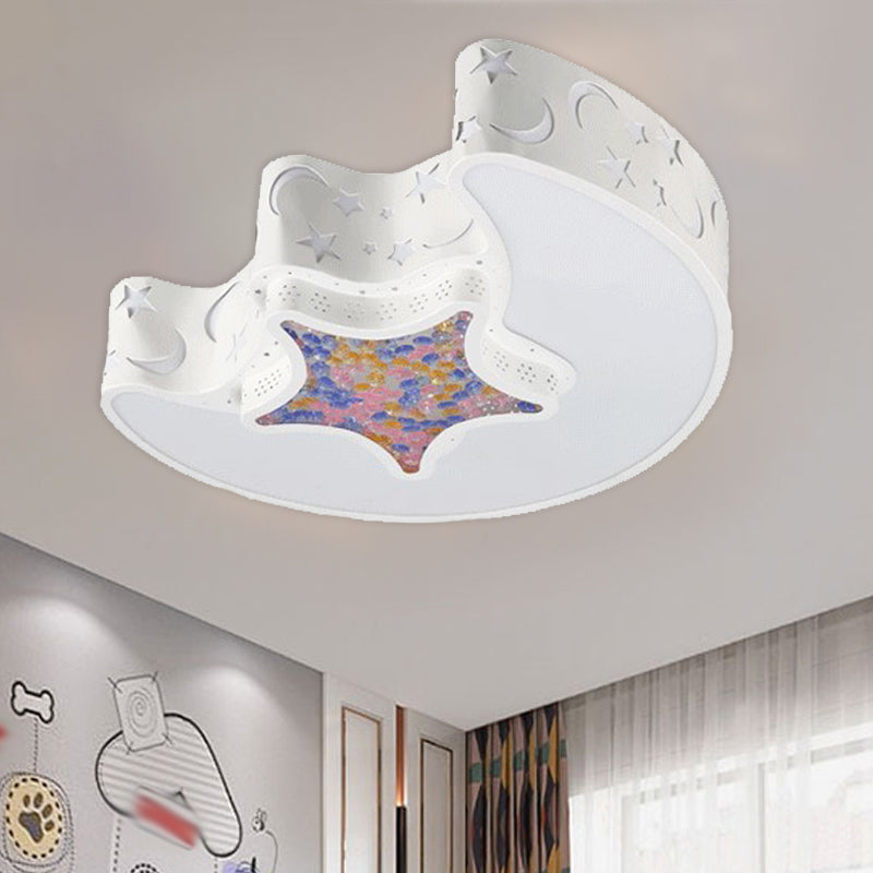 LED Nursery Flush Mount Fixture Simple White/Pink/Blue Ceiling Flush with Star and Moon Acrylic Shade in Warm/White Light White Clearhalo 'Ceiling Lights' 'Close To Ceiling Lights' 'Close to ceiling' 'Flush mount' Lighting' 1900227