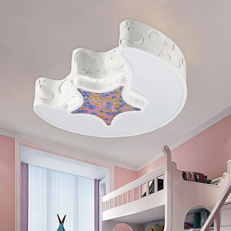 LED Nursery Flush Mount Fixture Simple White/Pink/Blue Ceiling Flush with Star and Moon Acrylic Shade in Warm/White Light Clearhalo 'Ceiling Lights' 'Close To Ceiling Lights' 'Close to ceiling' 'Flush mount' Lighting' 1900228